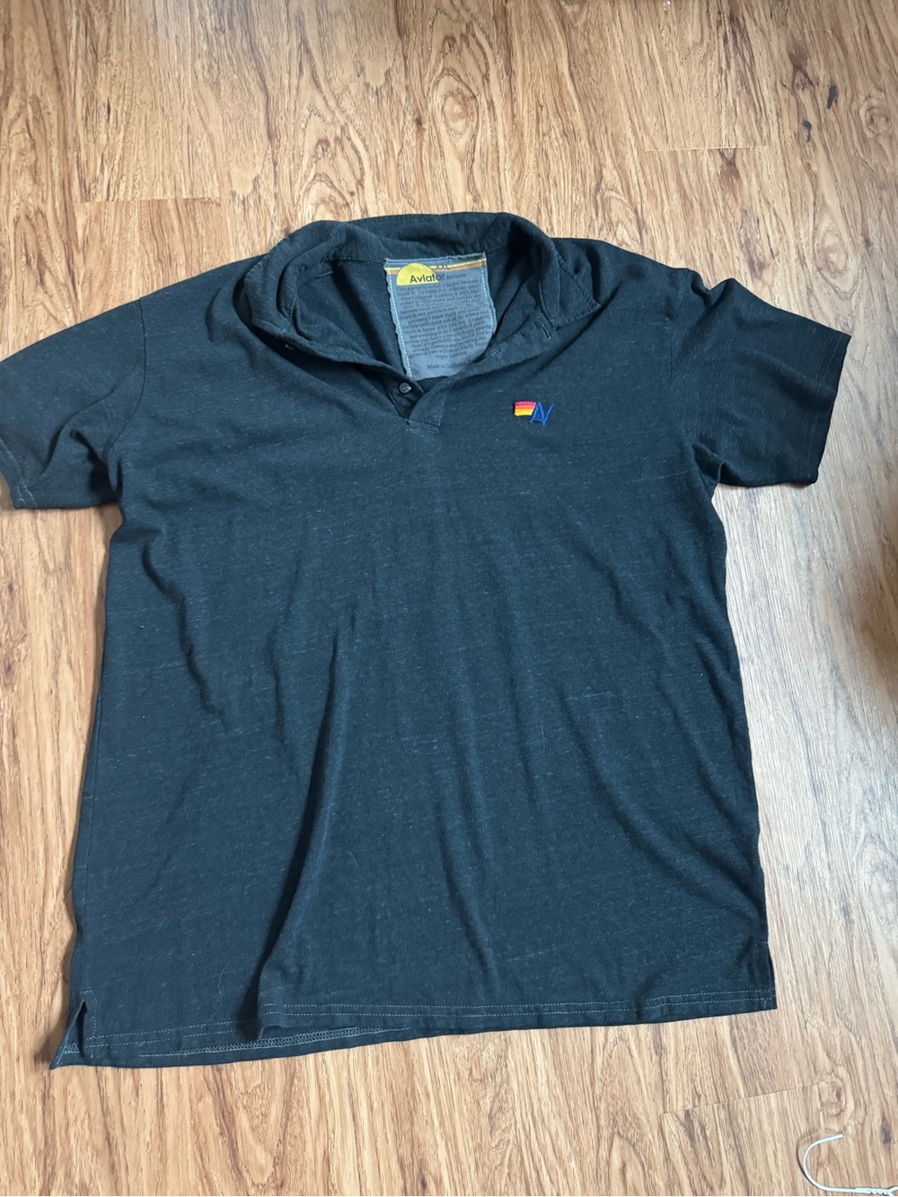 Aviator Nation Black Short-Sleeve Hooded Polo with Rainbow Chest Logo